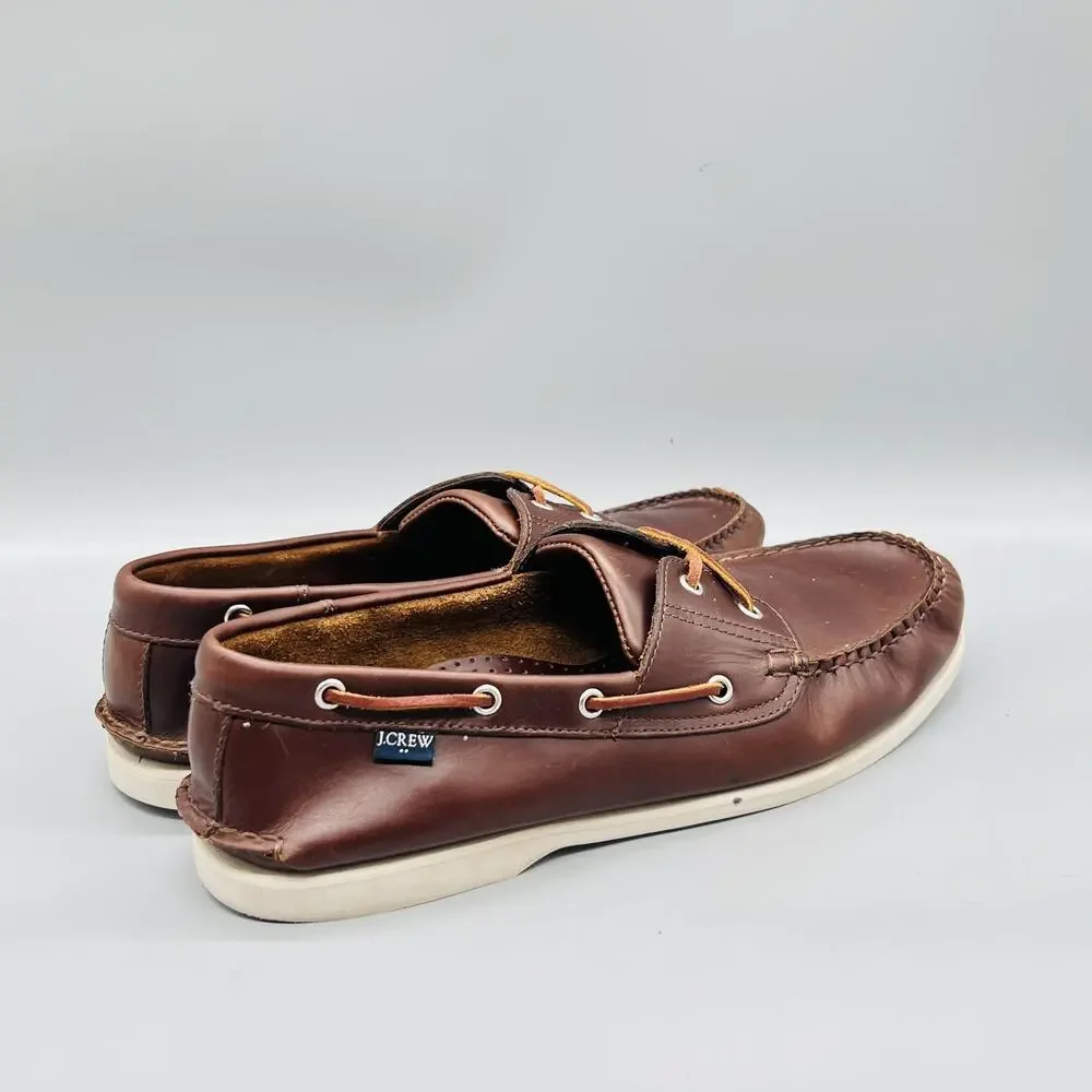 J Crew Shoes Mens 13 Brown Leather 2 Eye Boat Moc Toe Casual Comfort Nautical